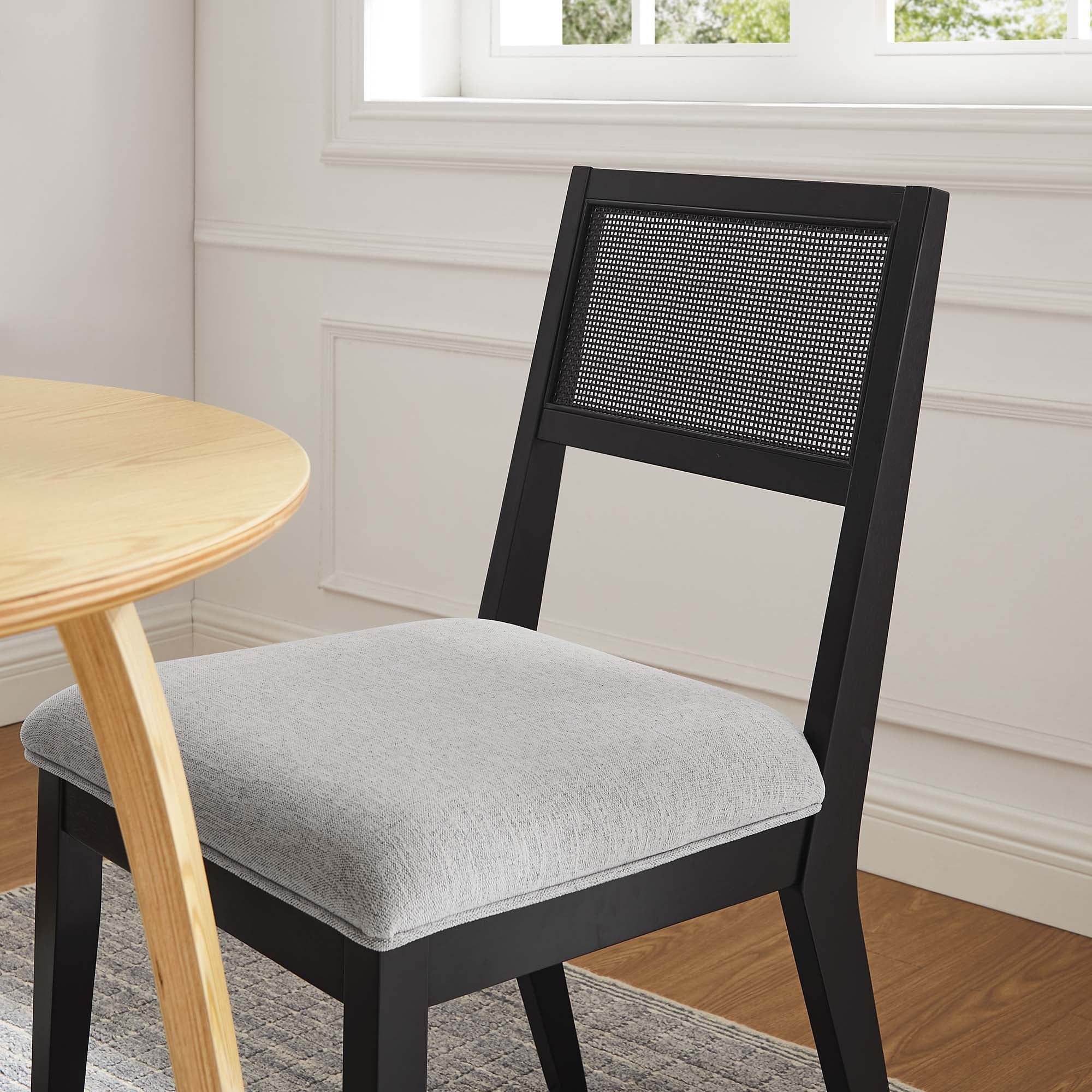 Nimba Faux Rattan Fabric Dining Chairs Set of 2 - Heathered Weave Light Gray