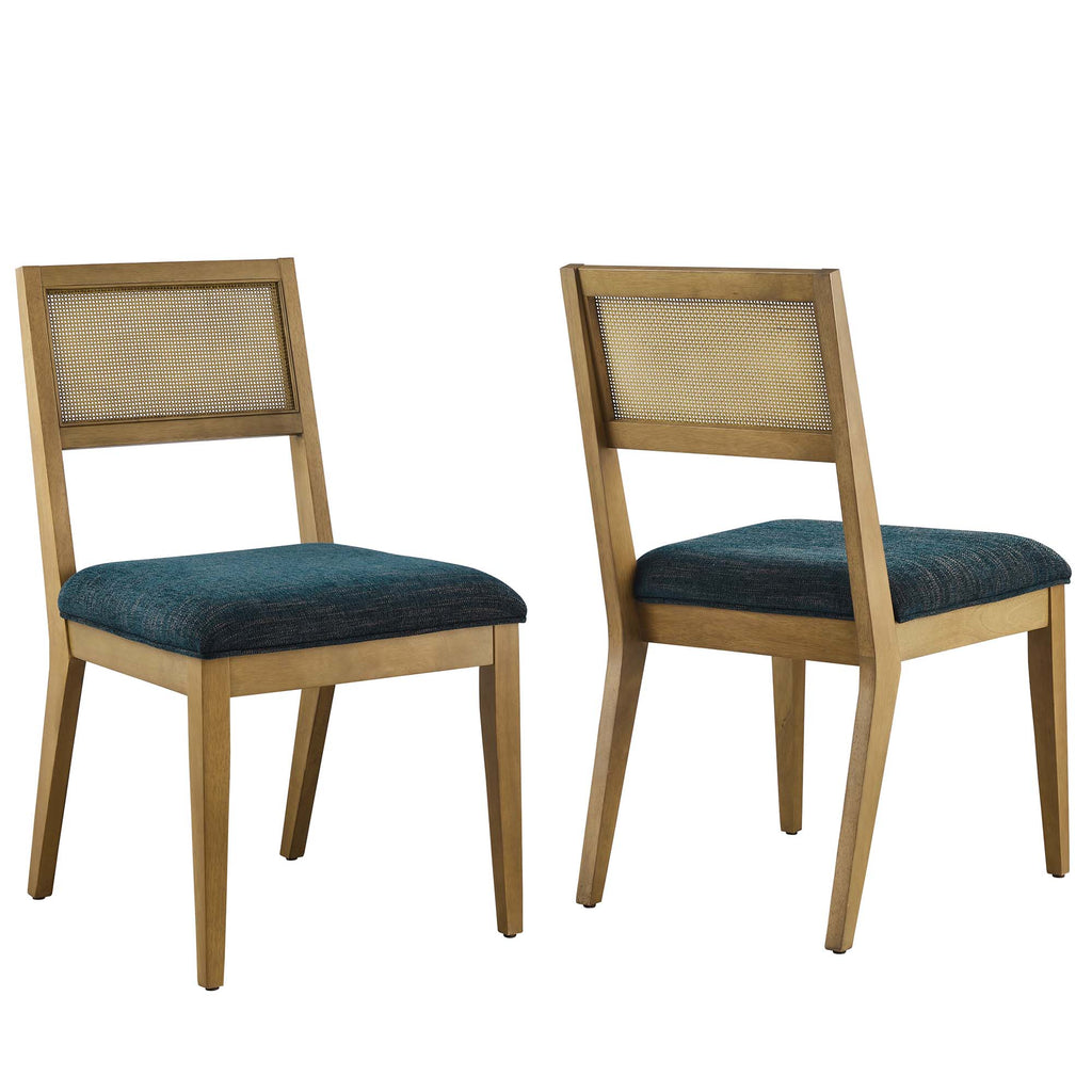 Nimba Faux Rattan Fabric Dining Chairs Set of 2 - Heathered Weave Azure