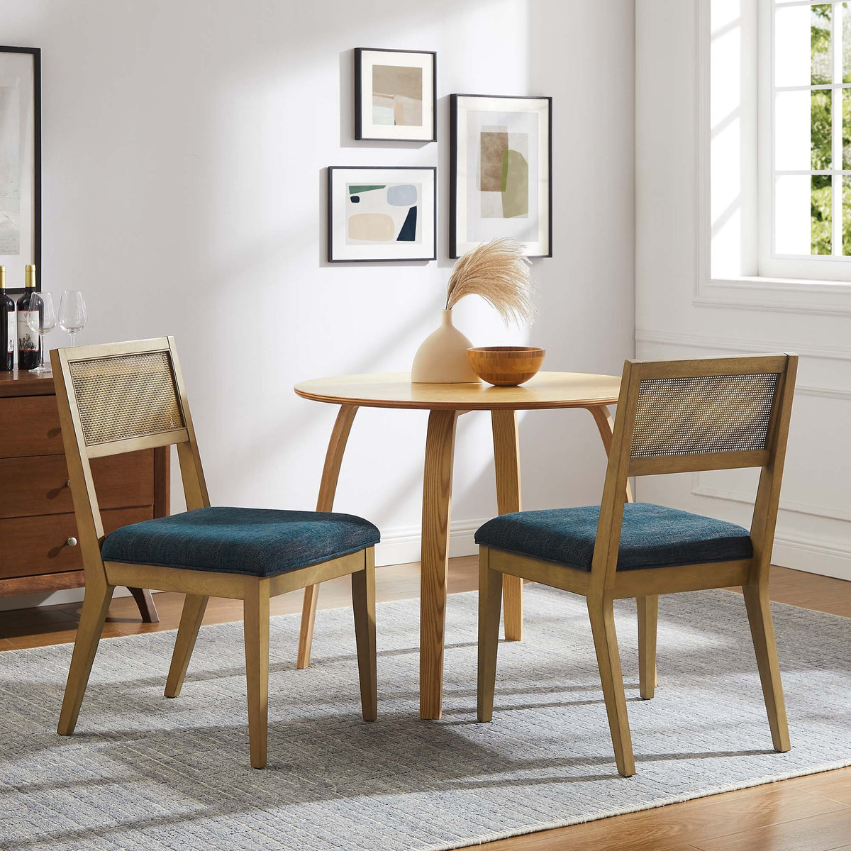 Nimba Faux Rattan Fabric Dining Chairs Set of 2 - Heathered Weave Azure