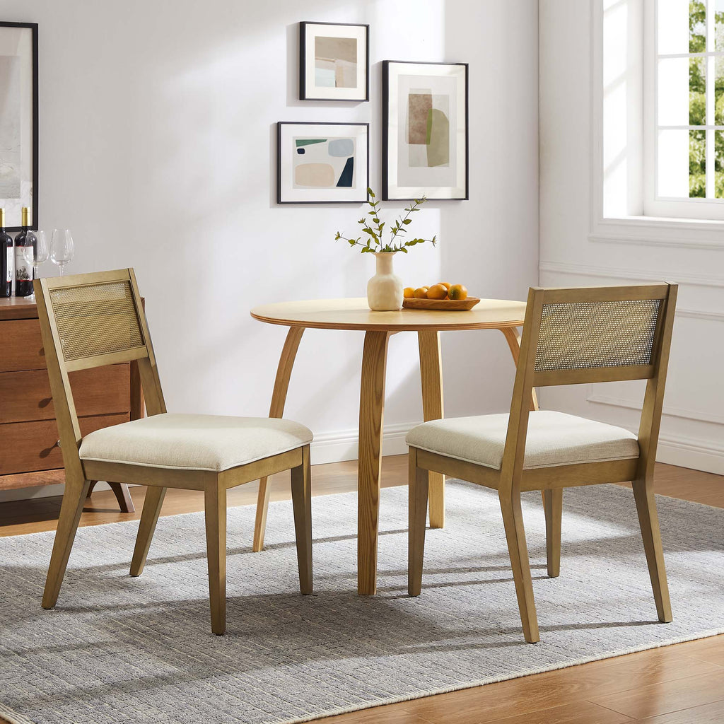 Nimba Faux Rattan Fabric Dining Chairs Set of 2 - Heathered Weave Ivory