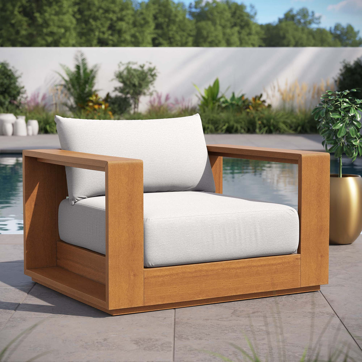 Tahoe Outdoor Patio Acacia Wood Chair - Natural Light Gray