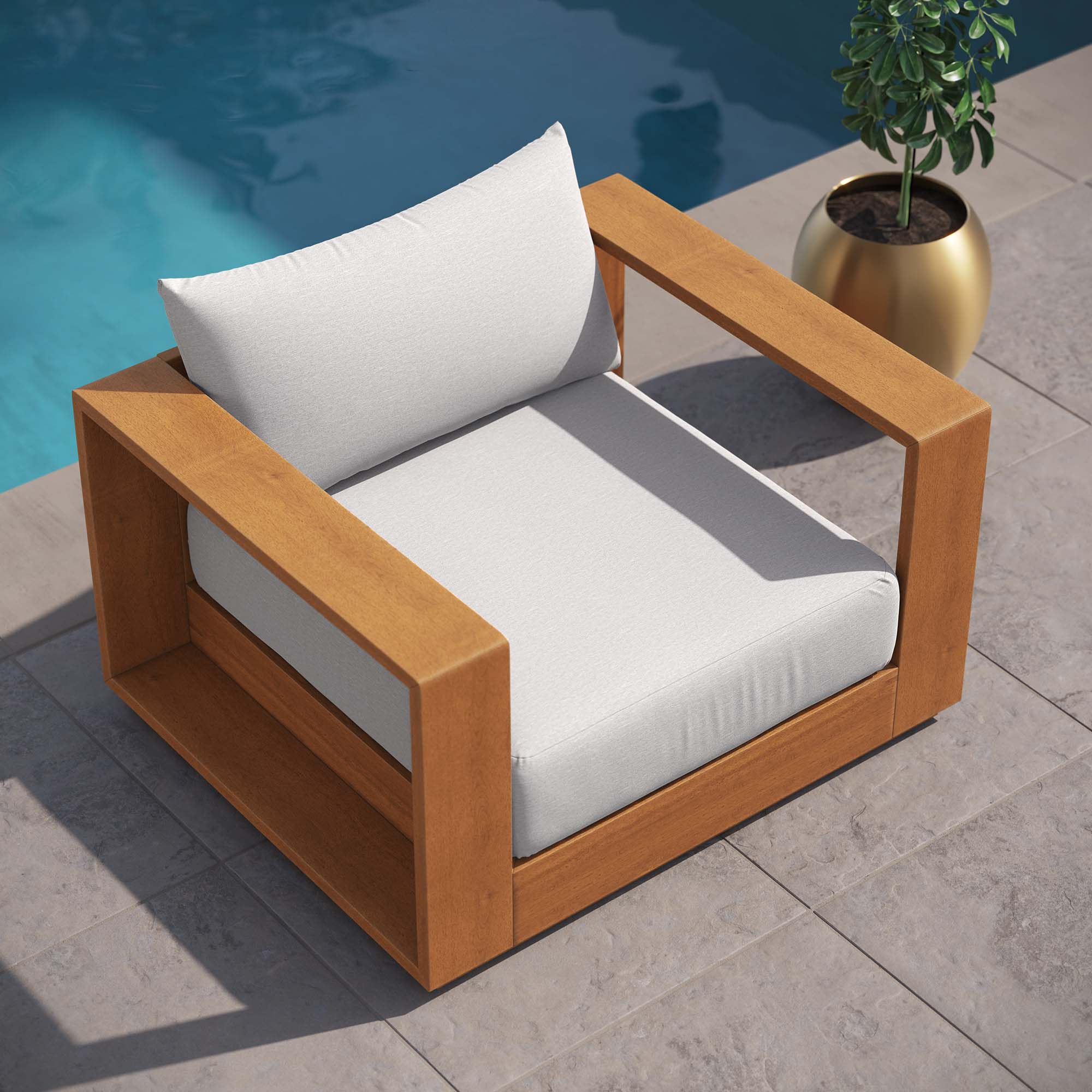 Tahoe Outdoor Patio Acacia Wood Chair - Natural Light Gray