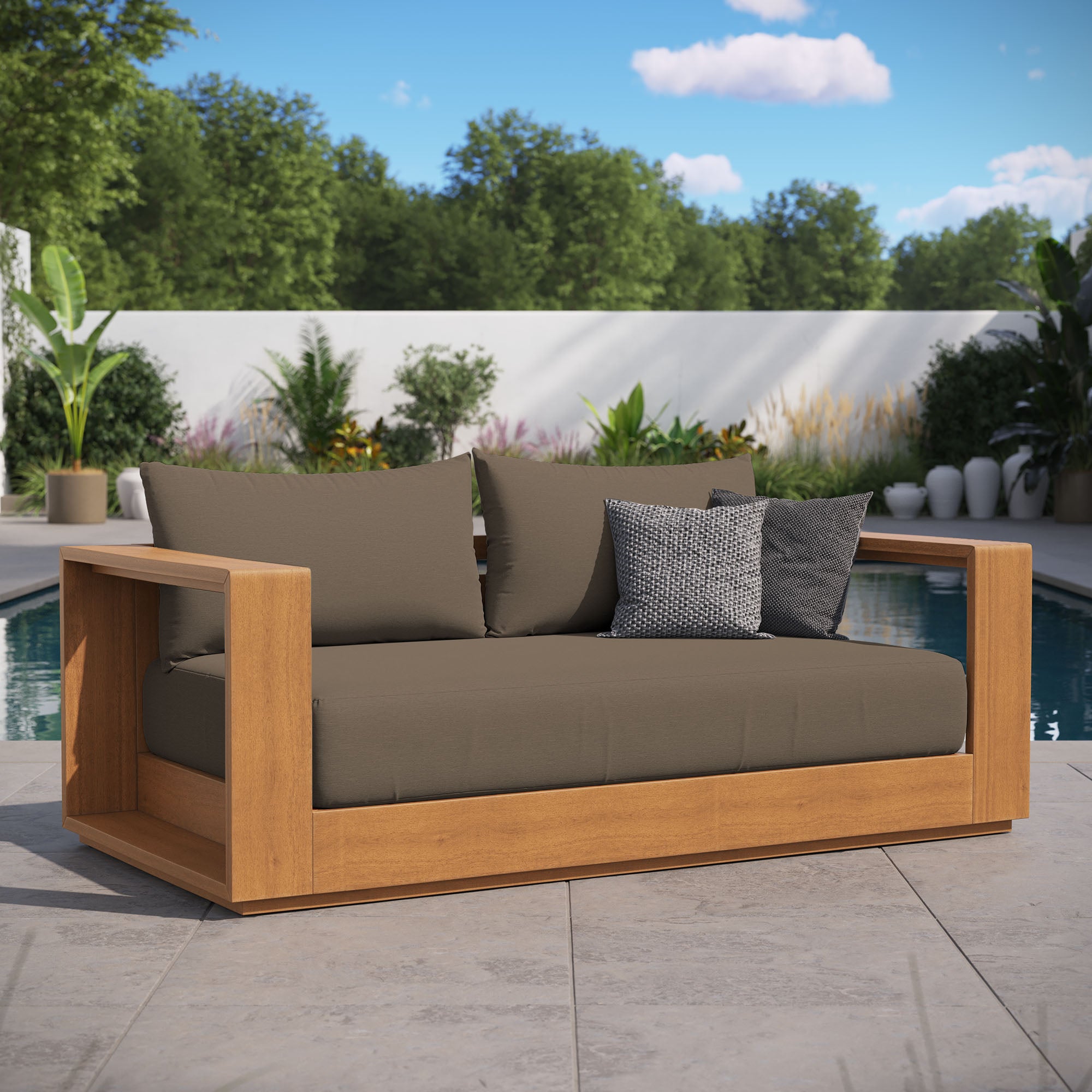 Tahoe Acacia Wood Outdoor Patio Acacia Wood Loveseat - Natural Cocoa