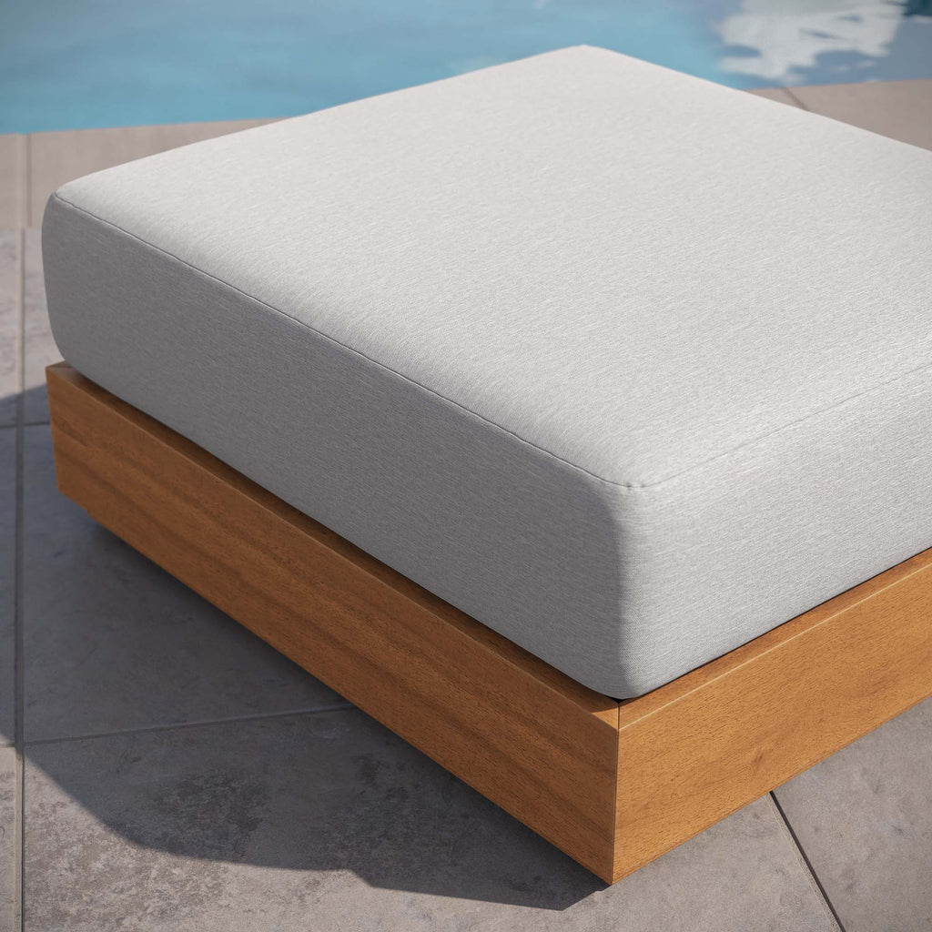 Tahoe Outdoor Patio Acacia Wood Ottoman - Natural Light Gray