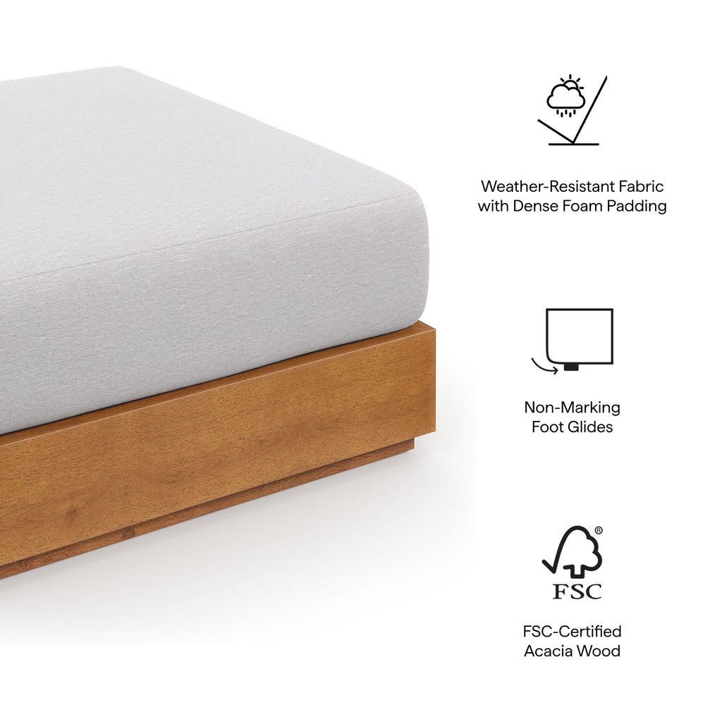 Tahoe Outdoor Patio Acacia Wood Ottoman - Natural Light Gray
