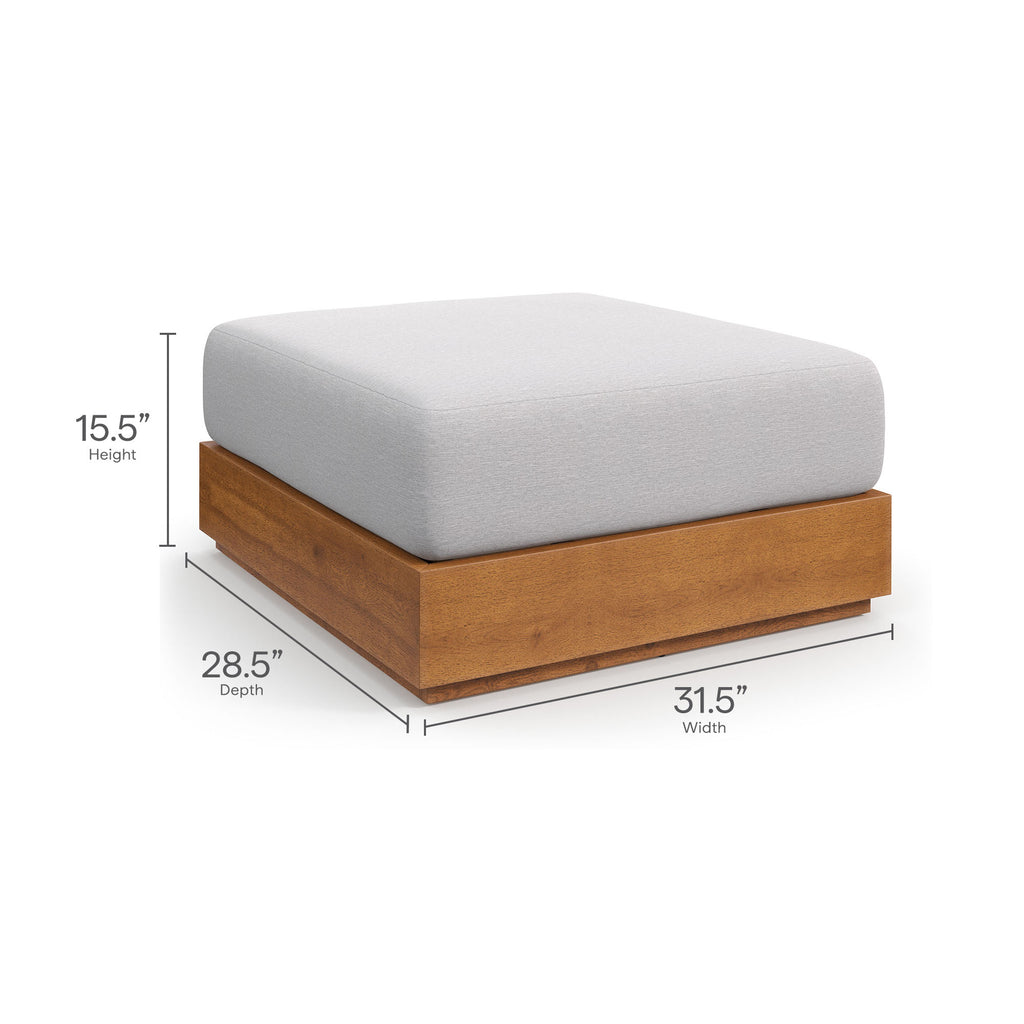 Tahoe Outdoor Patio Acacia Wood Ottoman - Natural Light Gray