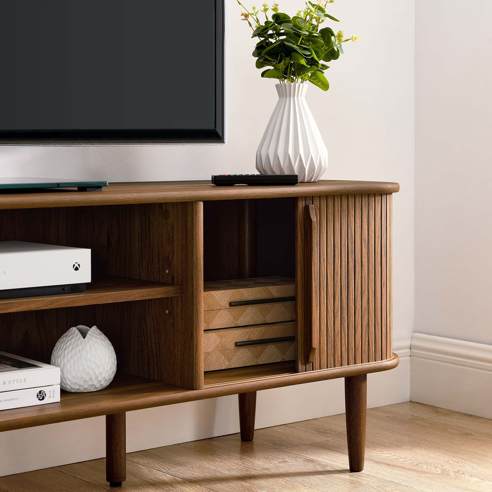 Contour 63" Wood TV Stand - Walnut