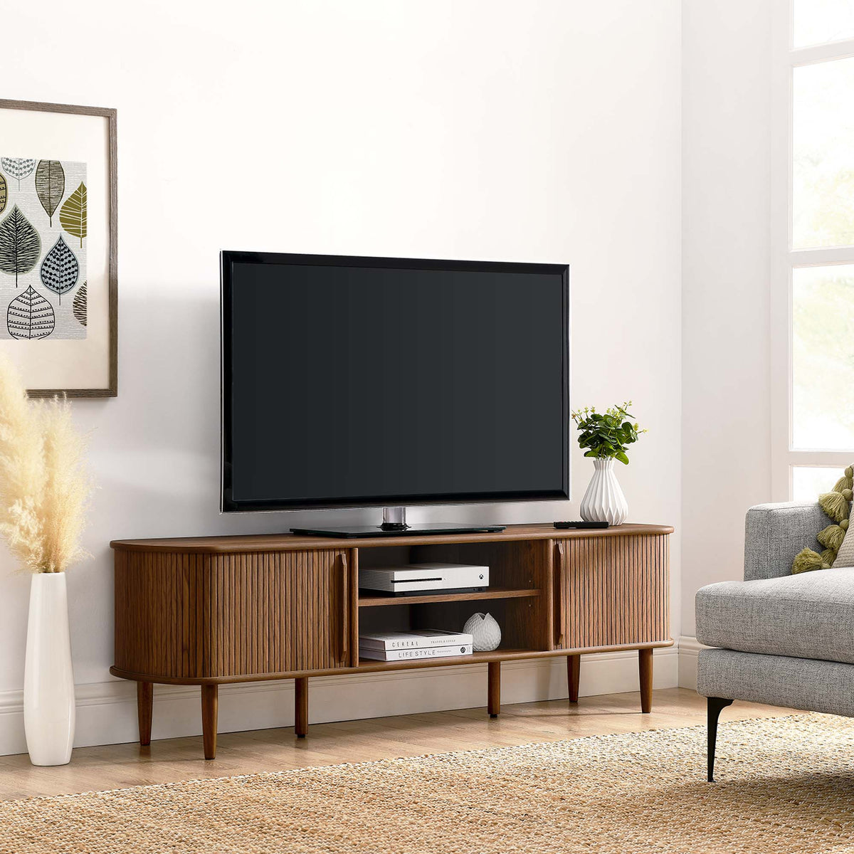 Contour 63" Wood TV Stand - Walnut