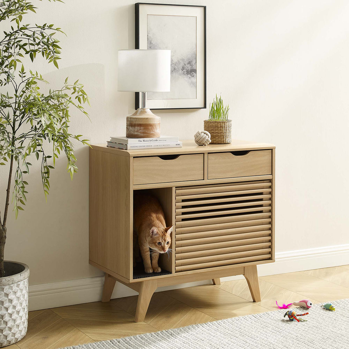 Render Cat Cabinet - Oak