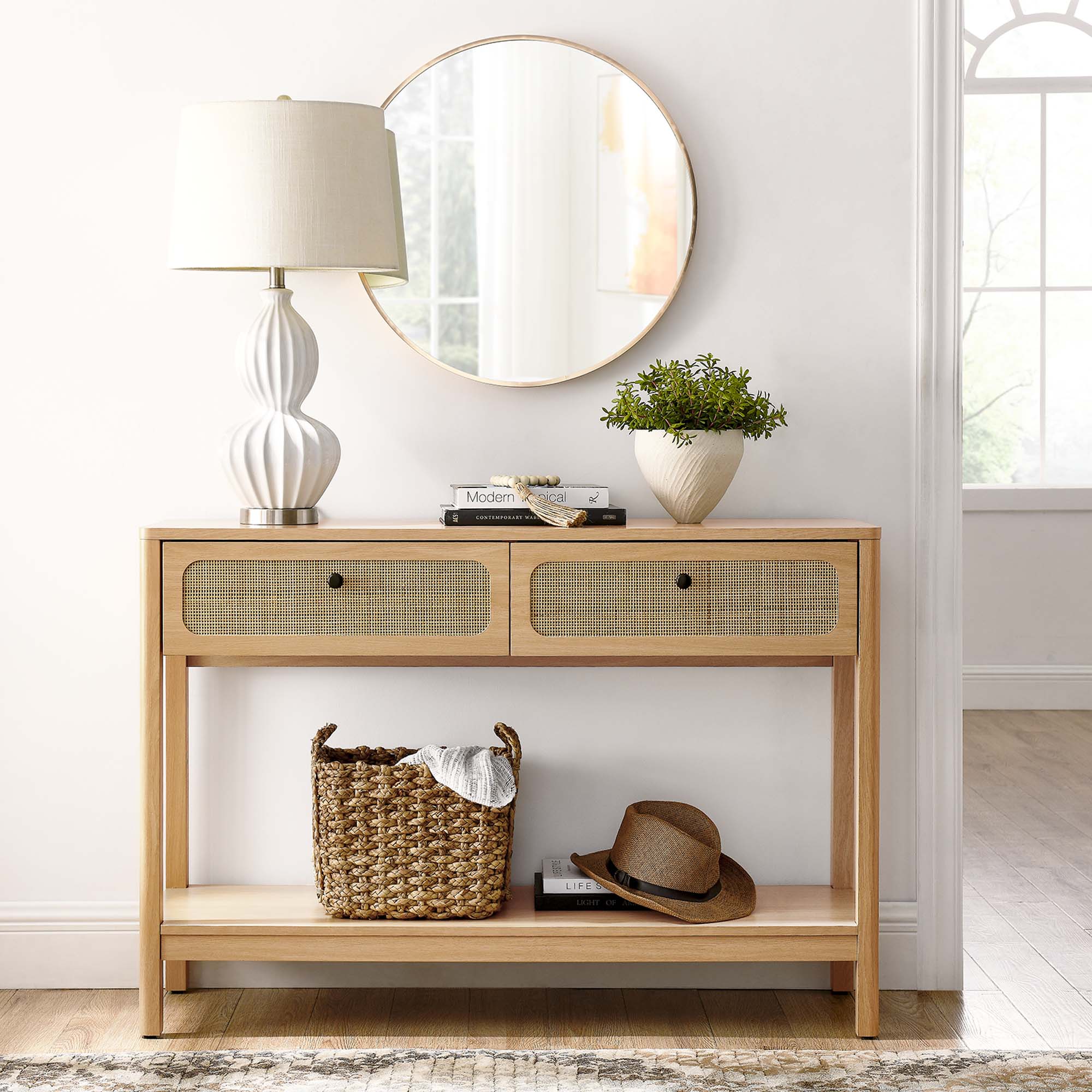 Chaucer Wood Entryway Console Table - Oak