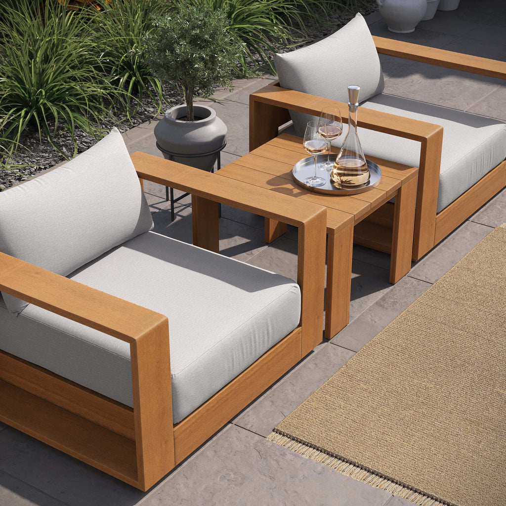 Tahoe 3-Piece Outdoor Patio Acacia Wood Furniture Set - Natural Light Gray