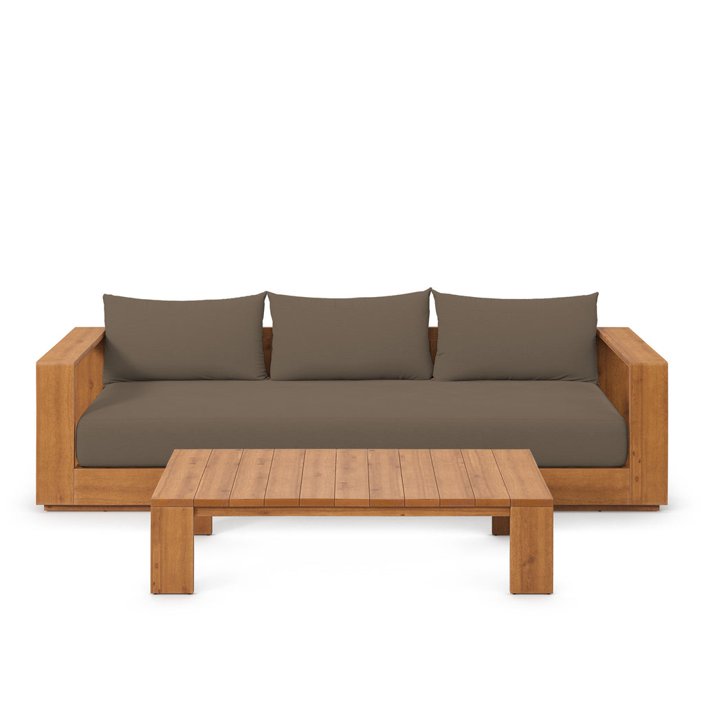 Tahoe 2-Piece Outdoor Patio Acacia Wood Sofa and Coffee Table Set - Natural Cocoa