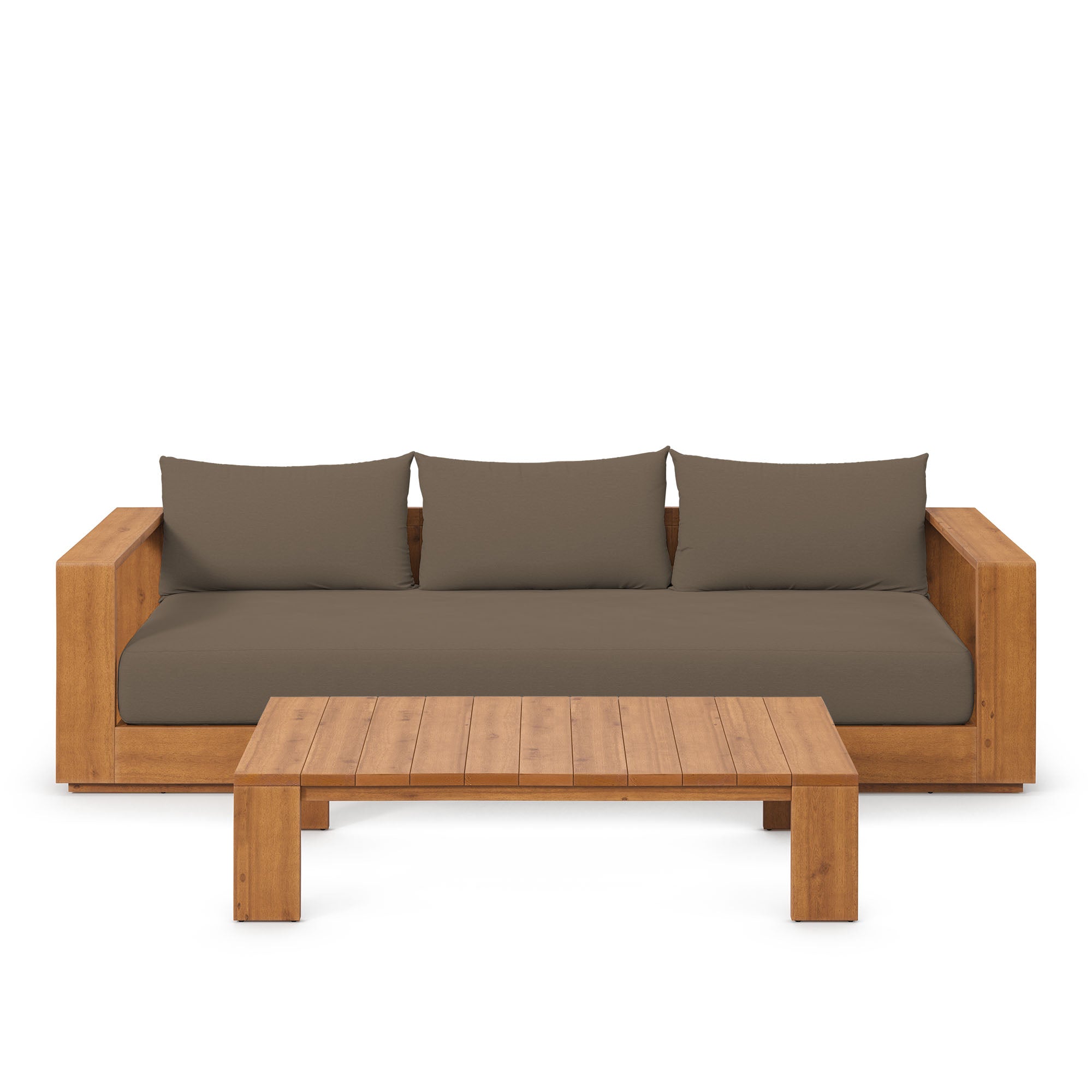 Tahoe 2-Piece Outdoor Patio Acacia Wood Sofa and Coffee Table Set - Natural Cocoa