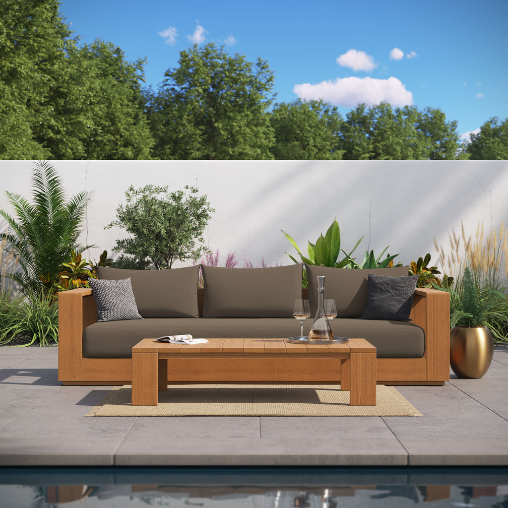 Tahoe 2-Piece Outdoor Patio Acacia Wood Sofa and Coffee Table Set - Natural Cocoa
