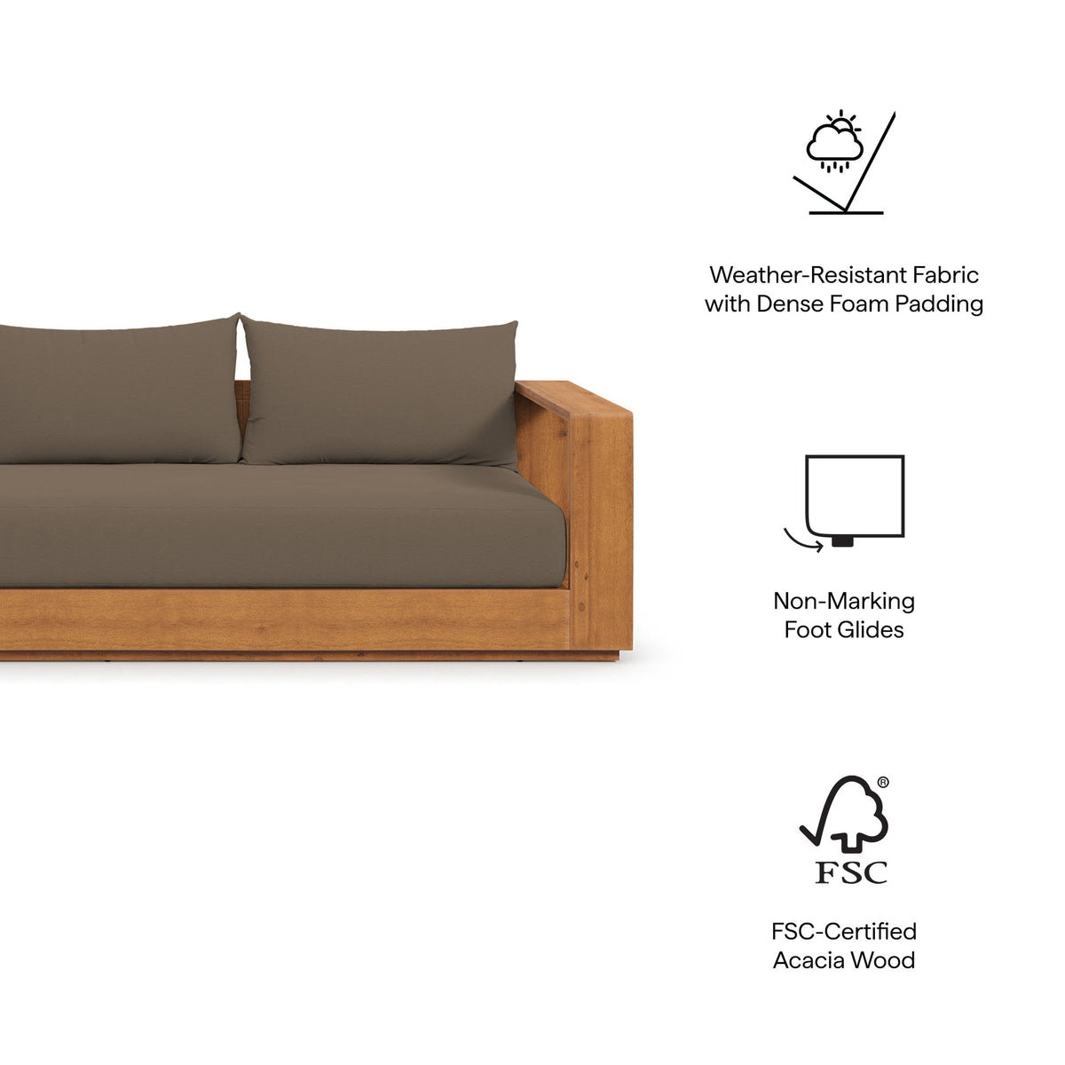 Tahoe 2-Piece Outdoor Patio Acacia Wood Sofa and Coffee Table Set - Natural Cocoa