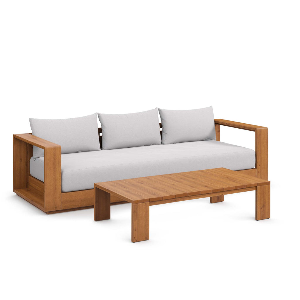 Tahoe 2-Piece Outdoor Patio Acacia Wood Sofa and Coffee Table Set - Natural Light Gray