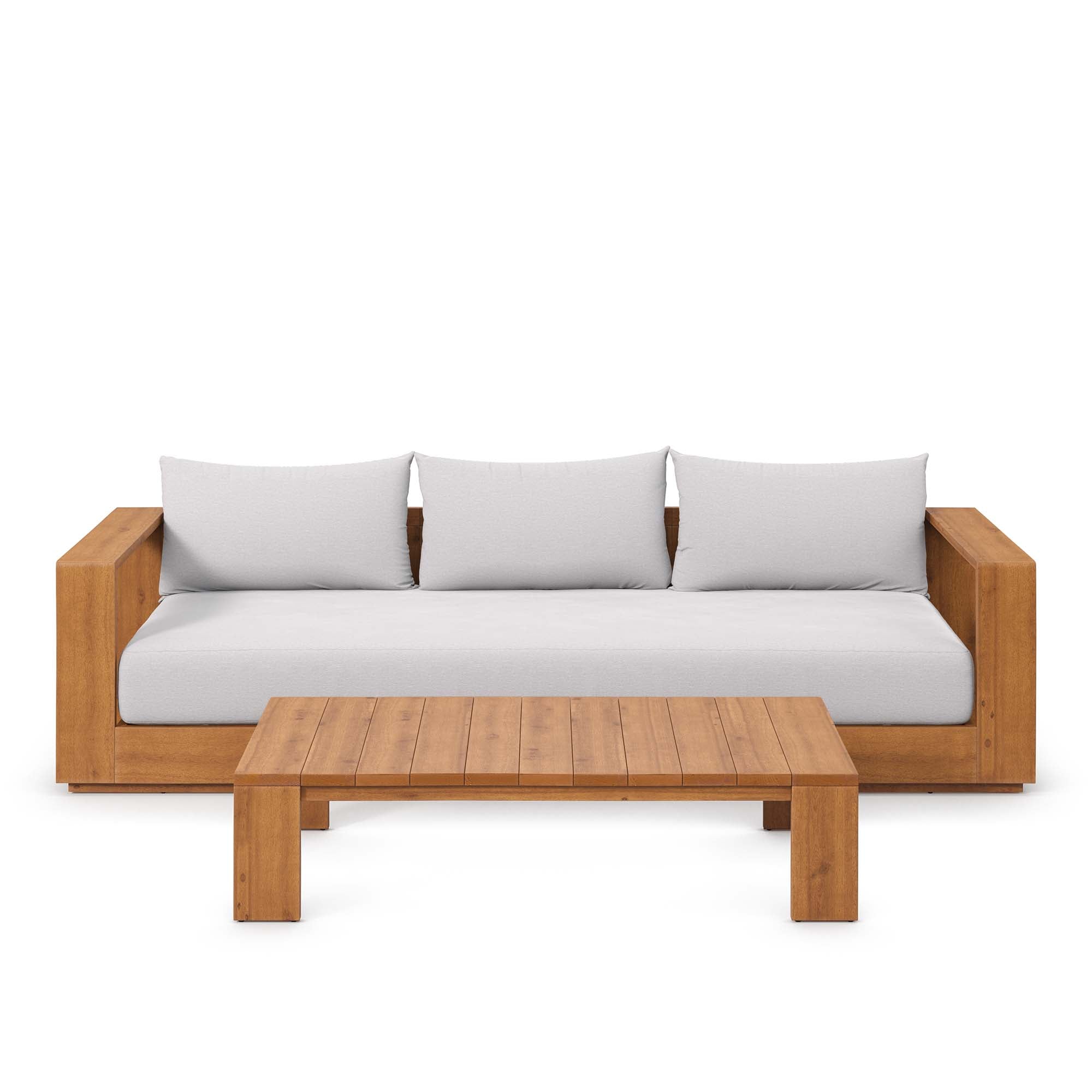 Tahoe 2-Piece Outdoor Patio Acacia Wood Sofa and Coffee Table Set - Natural Light Gray