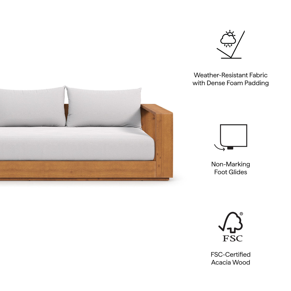 Tahoe 2-Piece Outdoor Patio Acacia Wood Sofa and Coffee Table Set - Natural Light Gray