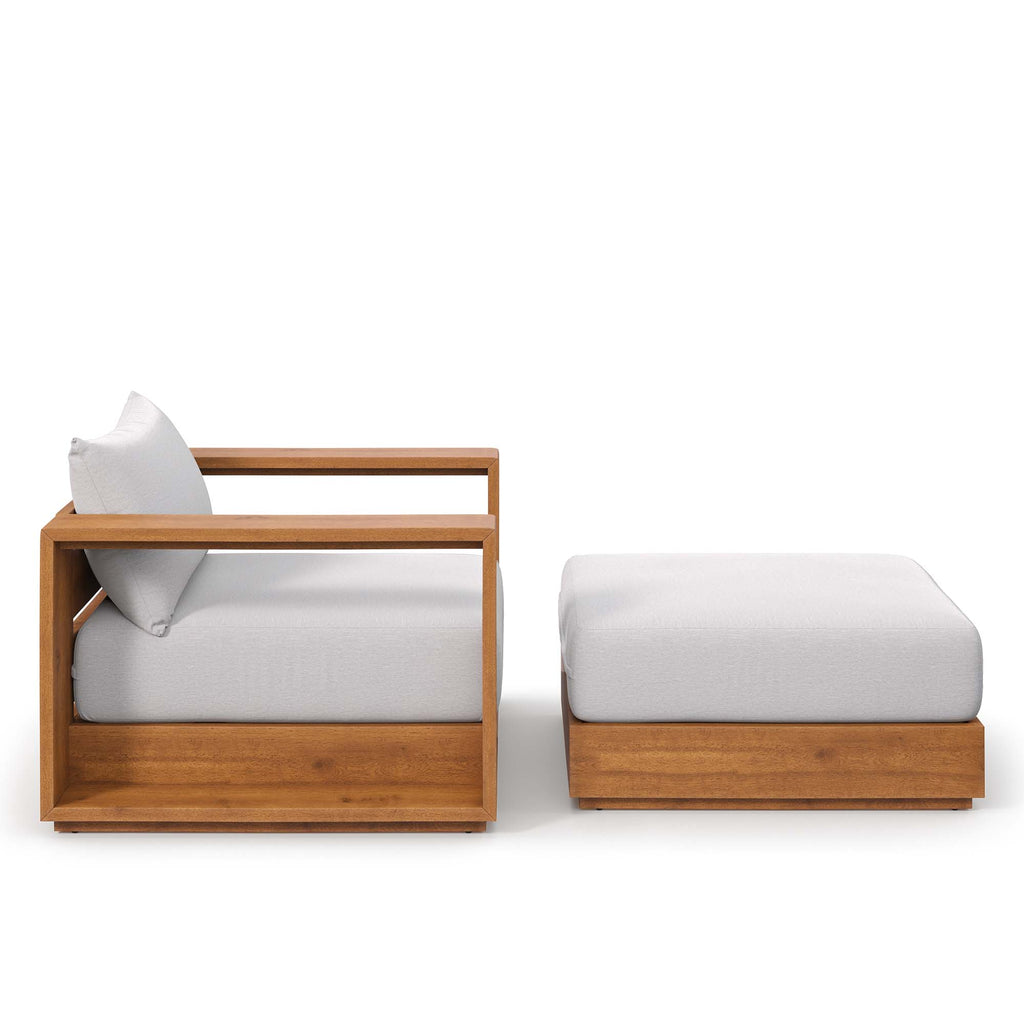 Tahoe 2-Piece Outdoor Patio Acacia Wood Armchair and Ottoman Set - Natural Light Gray