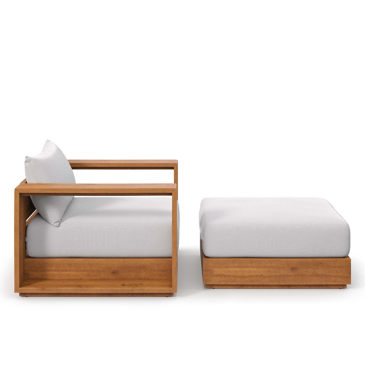Tahoe 2-Piece Outdoor Patio Acacia Wood Armchair and Ottoman Set - Natural Light Gray