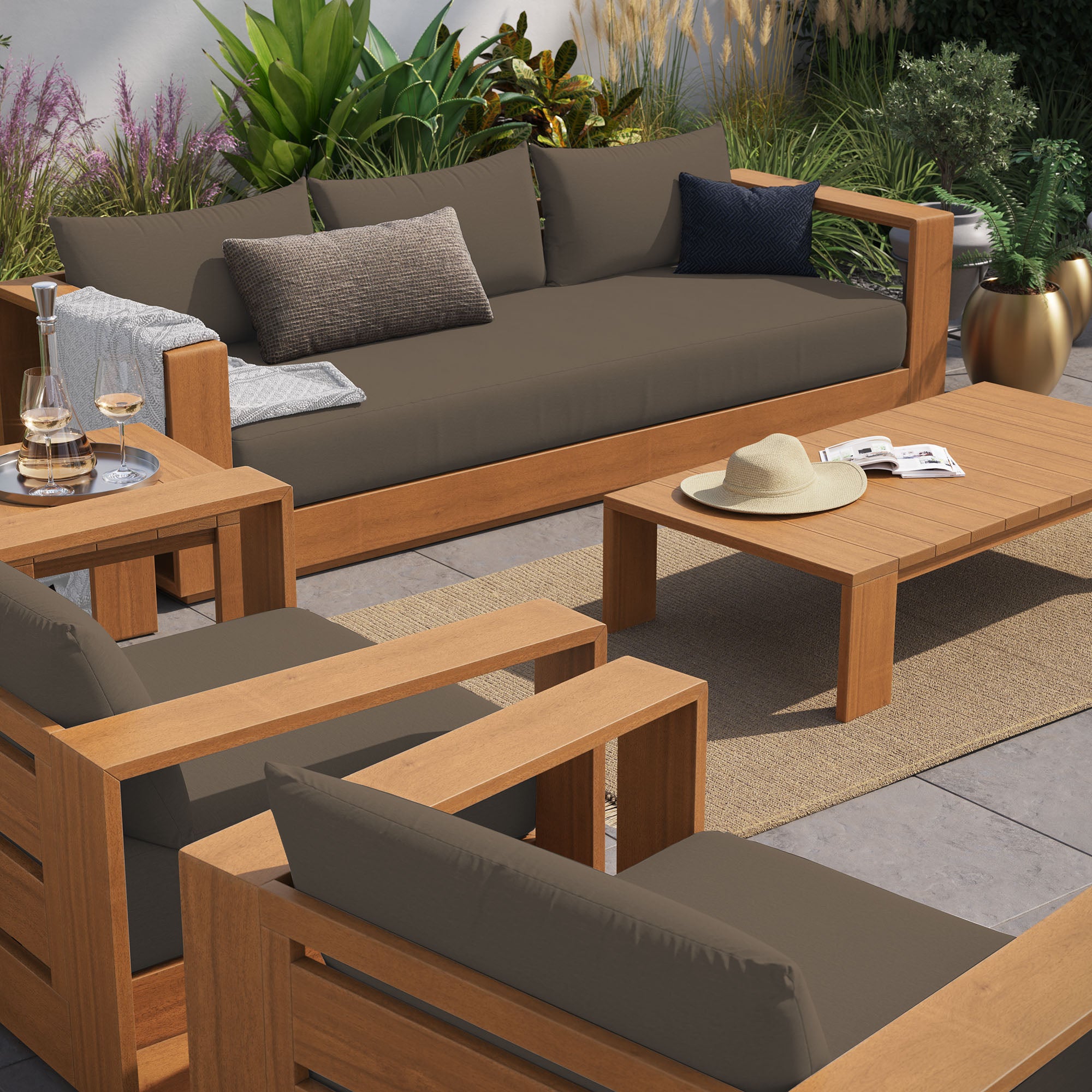 Tahoe 5-Piece Outdoor Patio Acacia Wood Furniture Set - Natural Cocoa