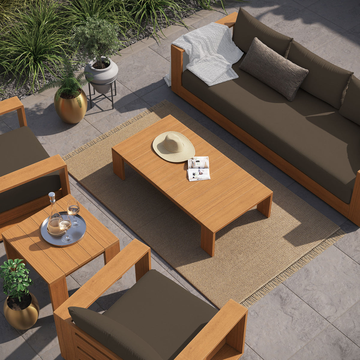 Tahoe 5-Piece Outdoor Patio Acacia Wood Furniture Set - Natural Cocoa