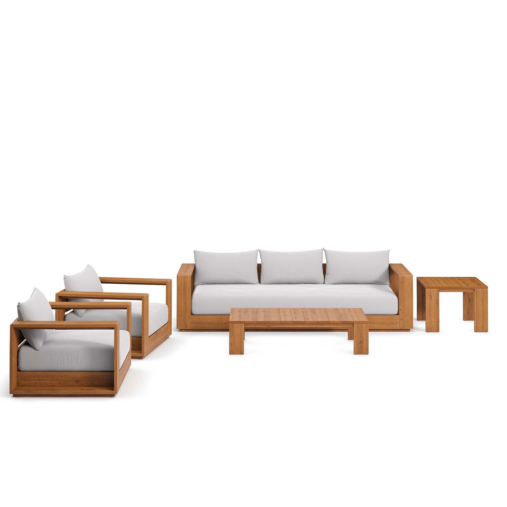 Tahoe 5-Piece Outdoor Patio Acacia Wood Furniture Set - Natural Light Gray