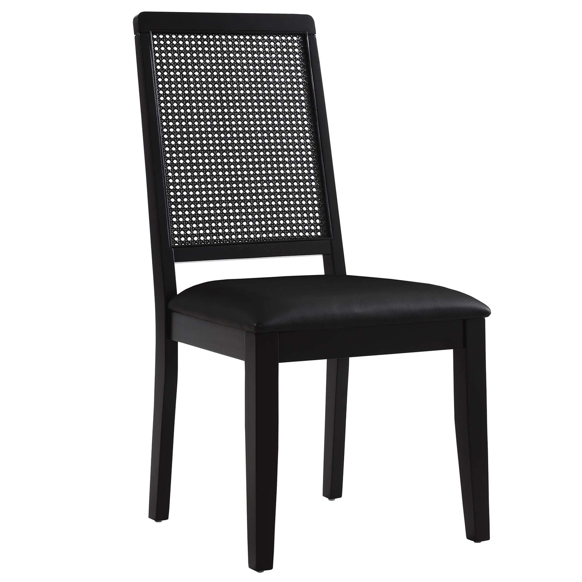 Arlo Vegan Leather Upholstered Faux Rattan and Wood Dining Side Chairs Set of 2 - Black Black