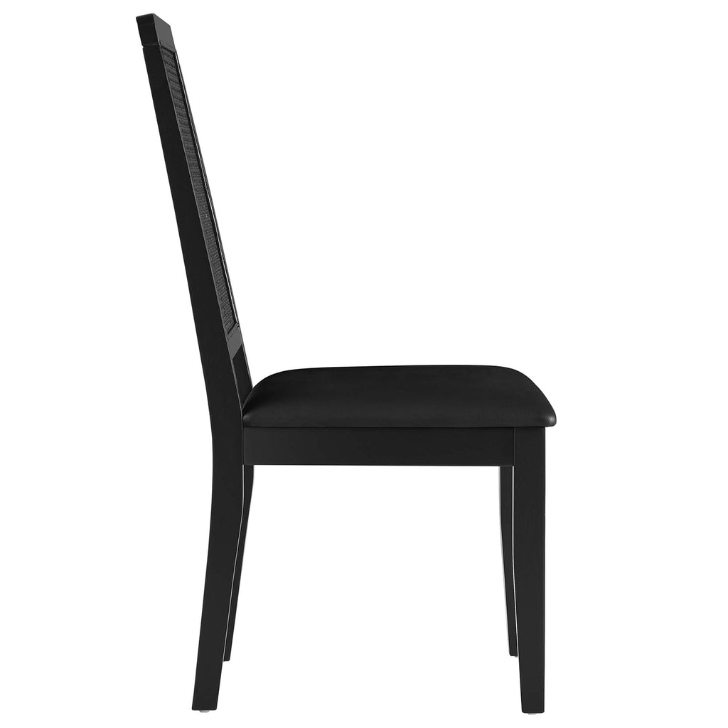 Arlo Vegan Leather Upholstered Faux Rattan and Wood Dining Side Chairs Set of 2 - Black Black