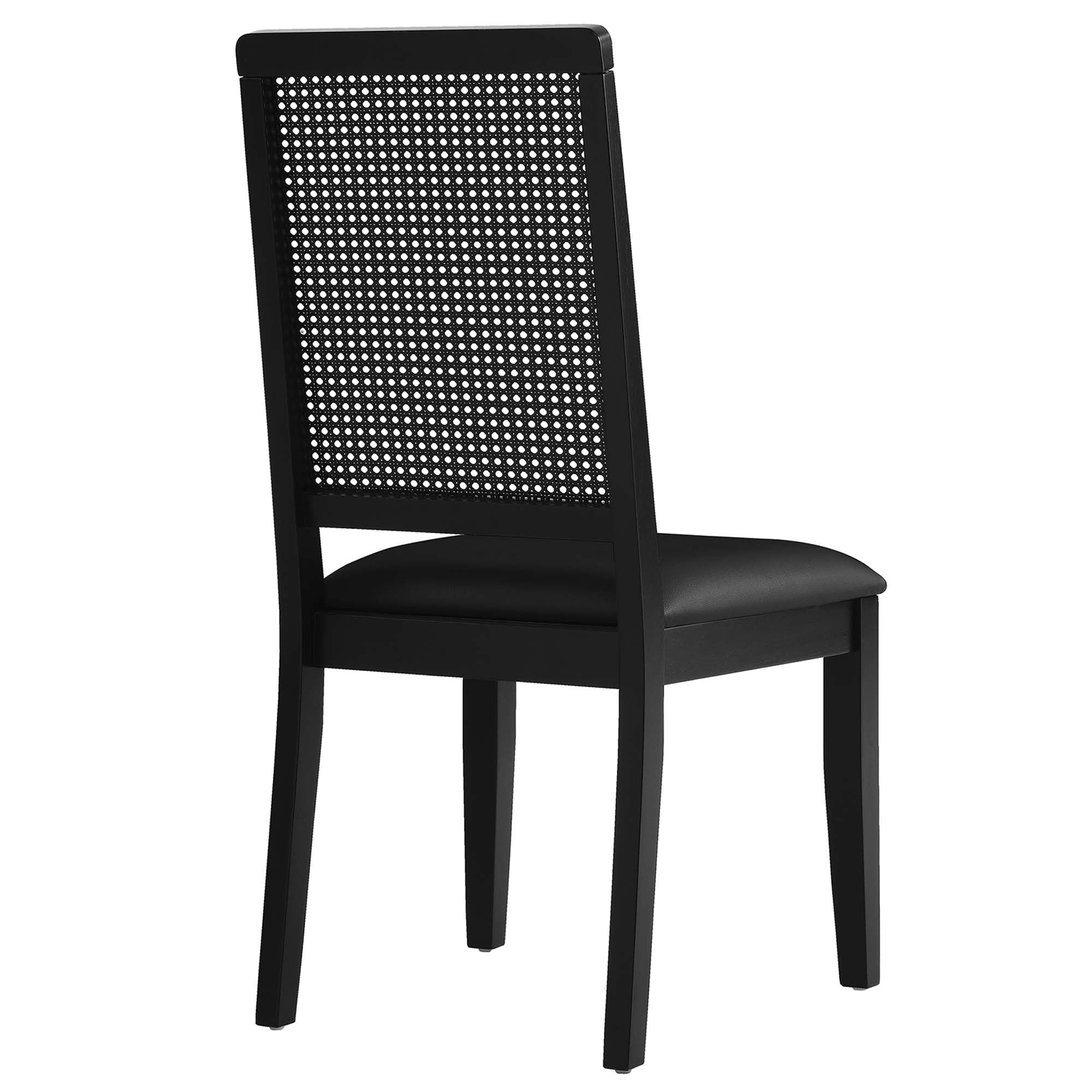 Arlo Vegan Leather Upholstered Faux Rattan and Wood Dining Side Chairs Set of 2 - Black Black