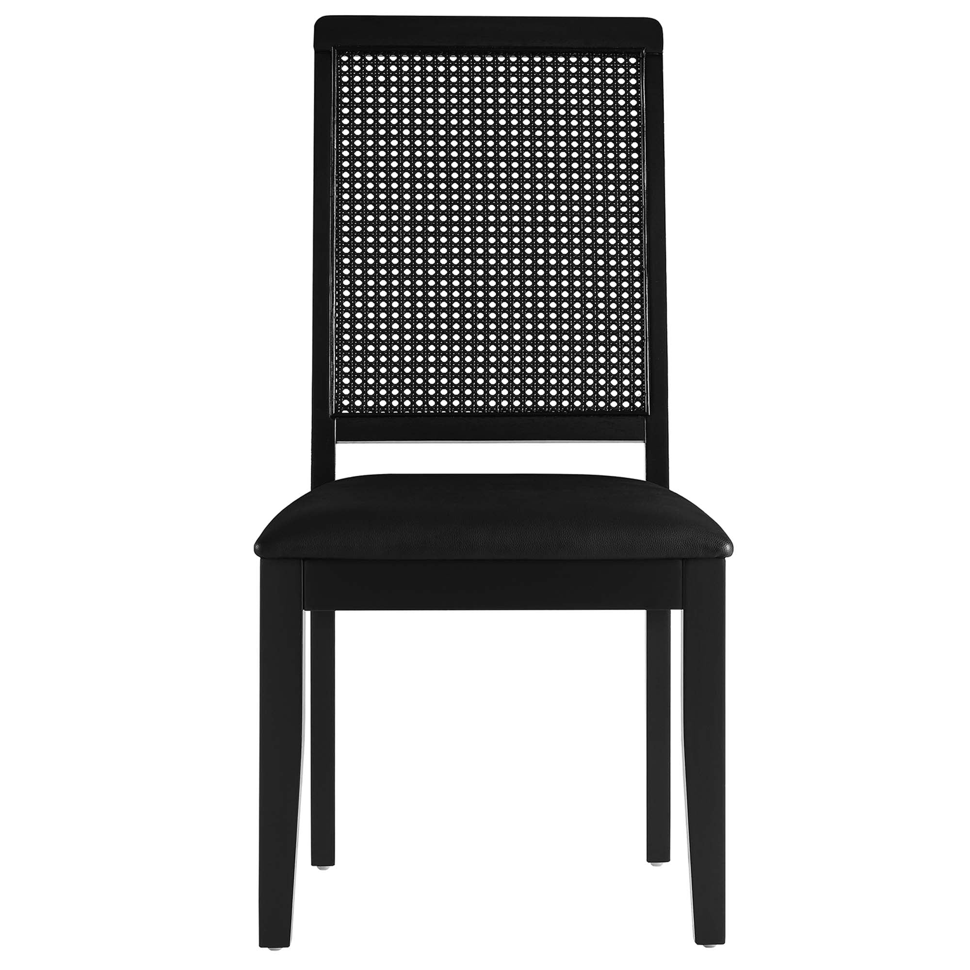 Arlo Vegan Leather Upholstered Faux Rattan and Wood Dining Side Chairs Set of 2 - Black Black