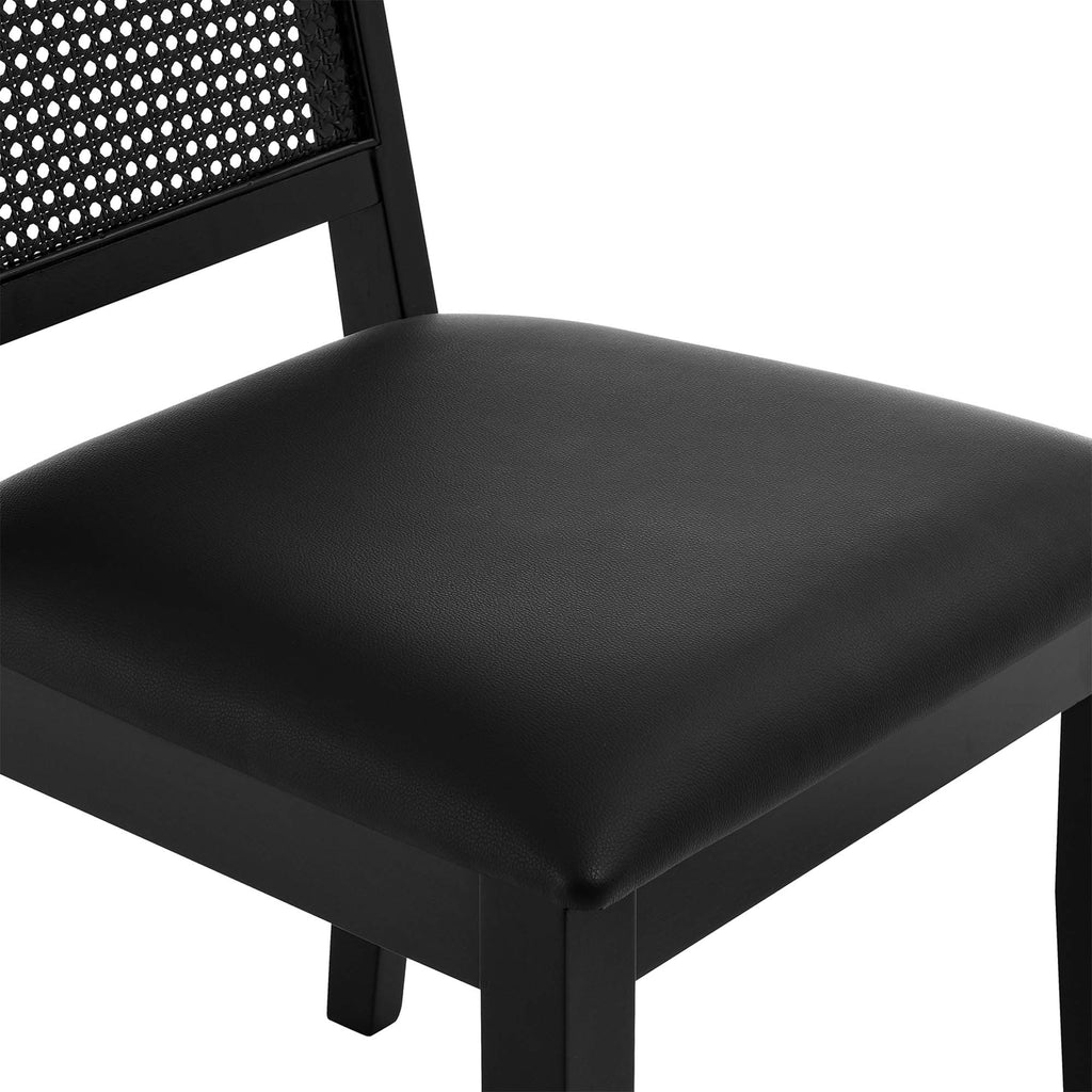 Arlo Vegan Leather Upholstered Faux Rattan and Wood Dining Side Chairs Set of 2 - Black Black