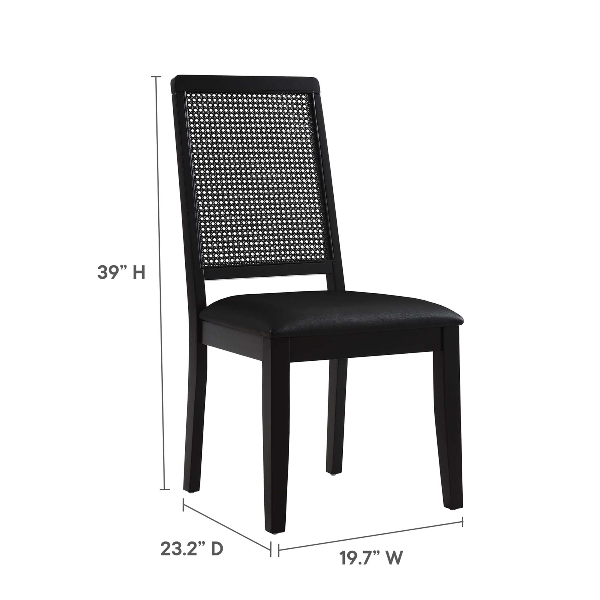Arlo Vegan Leather Upholstered Faux Rattan and Wood Dining Side Chairs Set of 2 - Black Black
