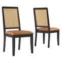 Arlo Vegan Leather Upholstered Faux Rattan and Wood Dining Side Chairs Set of 2 - Black Natural Tan