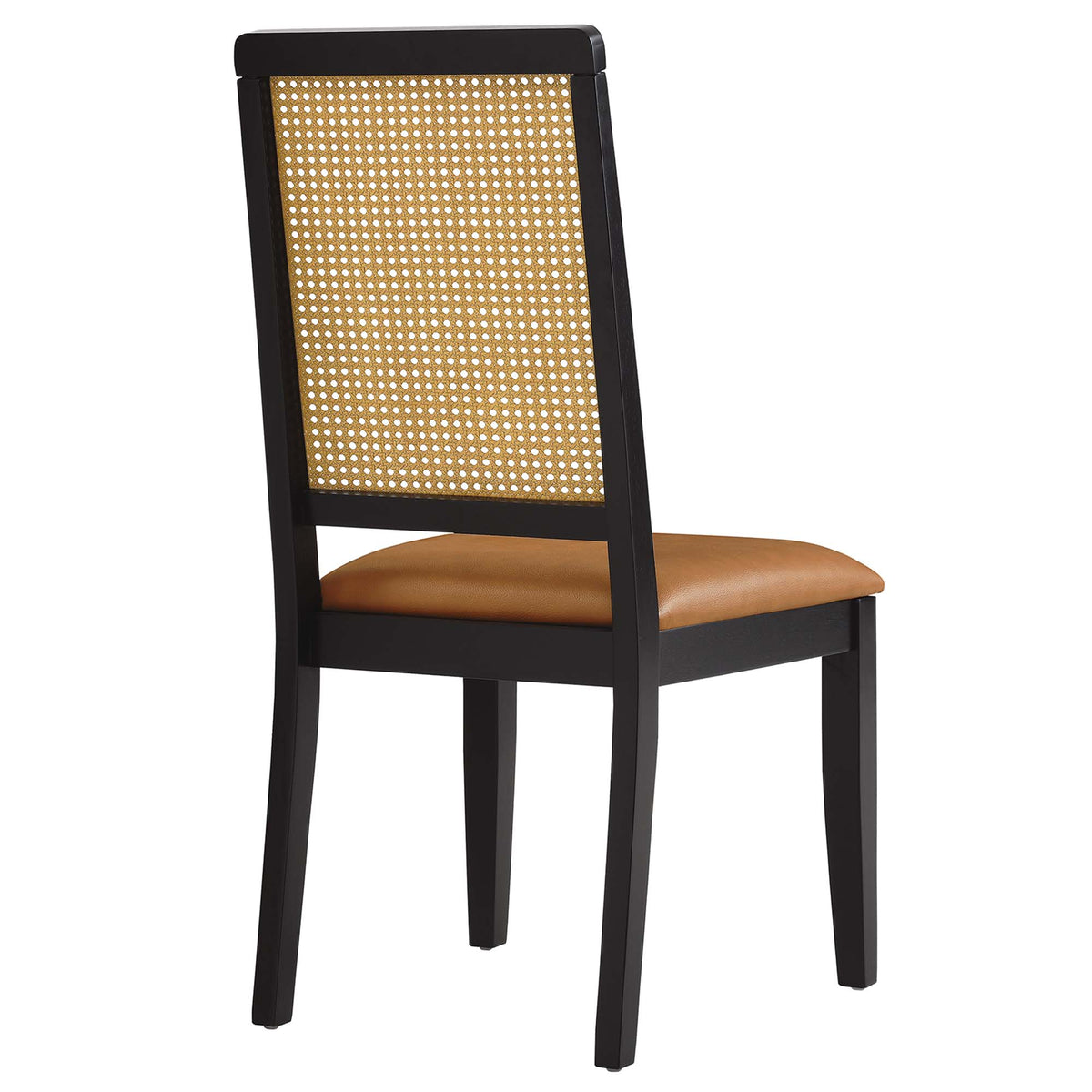 Arlo Vegan Leather Upholstered Faux Rattan and Wood Dining Side Chairs Set of 2 - Black Natural Tan