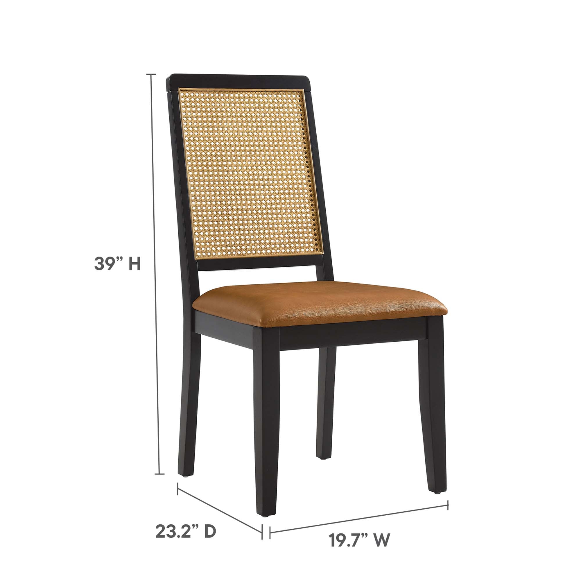 Arlo Vegan Leather Upholstered Faux Rattan and Wood Dining Side Chairs Set of 2 - Black Natural Tan