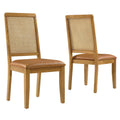 Arlo Vegan Leather Upholstered Faux Rattan and Wood Dining Side Chairs Set of 2 - Natural Natural Tan
