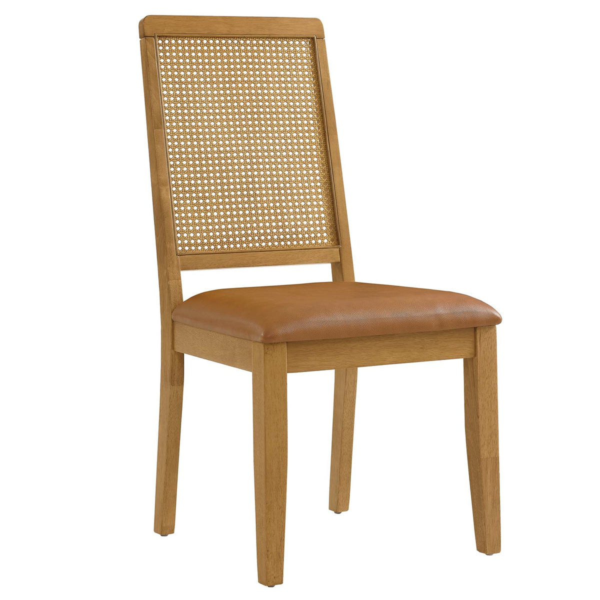 Arlo Vegan Leather Upholstered Faux Rattan and Wood Dining Side Chairs Set of 2 - Natural Natural Tan