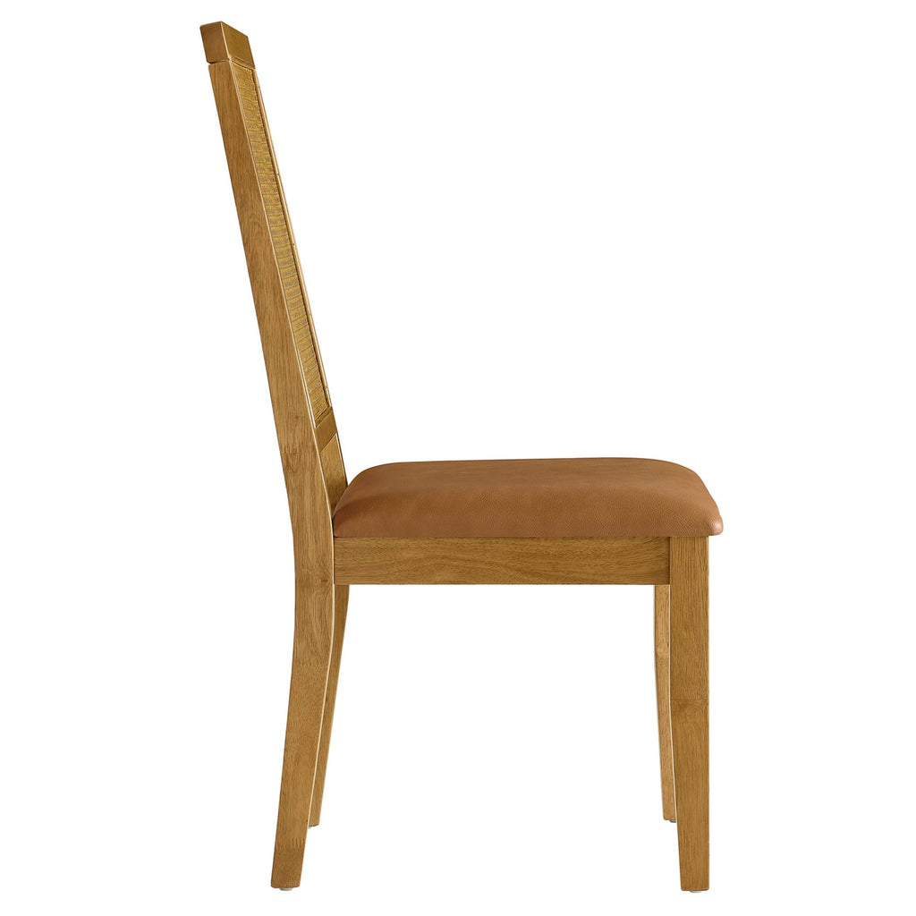 Arlo Vegan Leather Upholstered Faux Rattan and Wood Dining Side Chairs Set of 2 - Natural Natural Tan