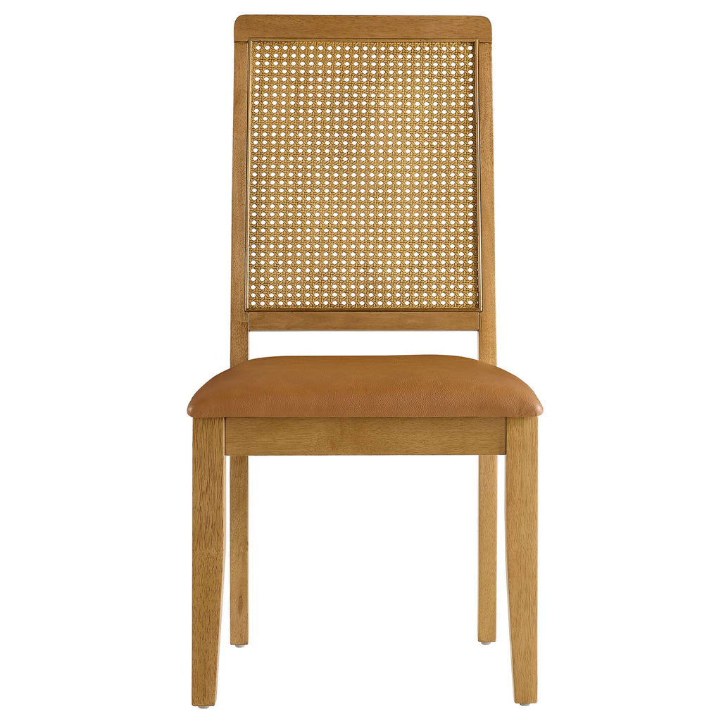 Arlo Vegan Leather Upholstered Faux Rattan and Wood Dining Side Chairs Set of 2 - Natural Natural Tan