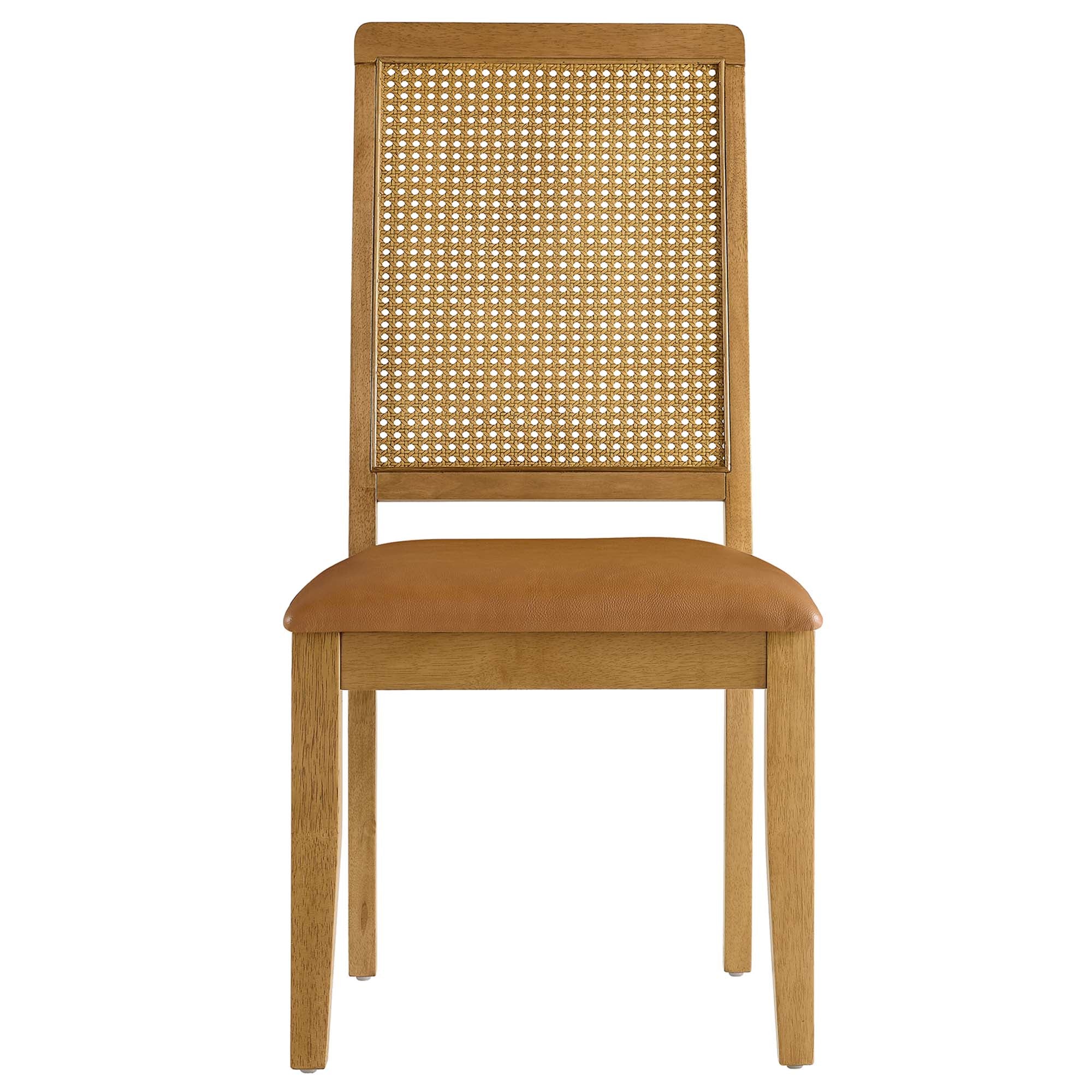 Arlo Vegan Leather Upholstered Faux Rattan and Wood Dining Side Chairs Set of 2 - Natural Natural Tan