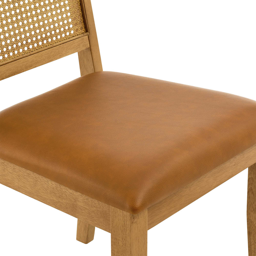 Arlo Vegan Leather Upholstered Faux Rattan and Wood Dining Side Chairs Set of 2 - Natural Natural Tan