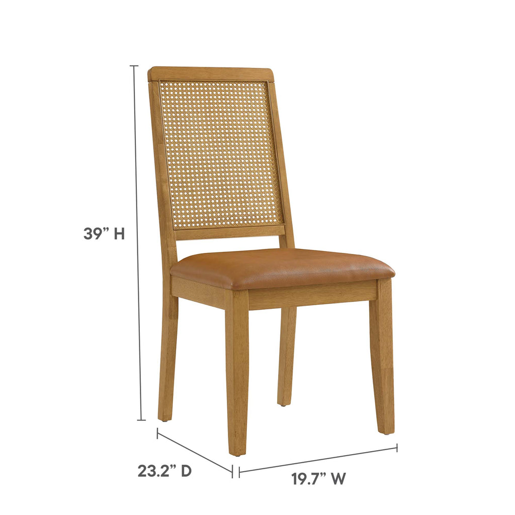 Arlo Vegan Leather Upholstered Faux Rattan and Wood Dining Side Chairs Set of 2 - Natural Natural Tan