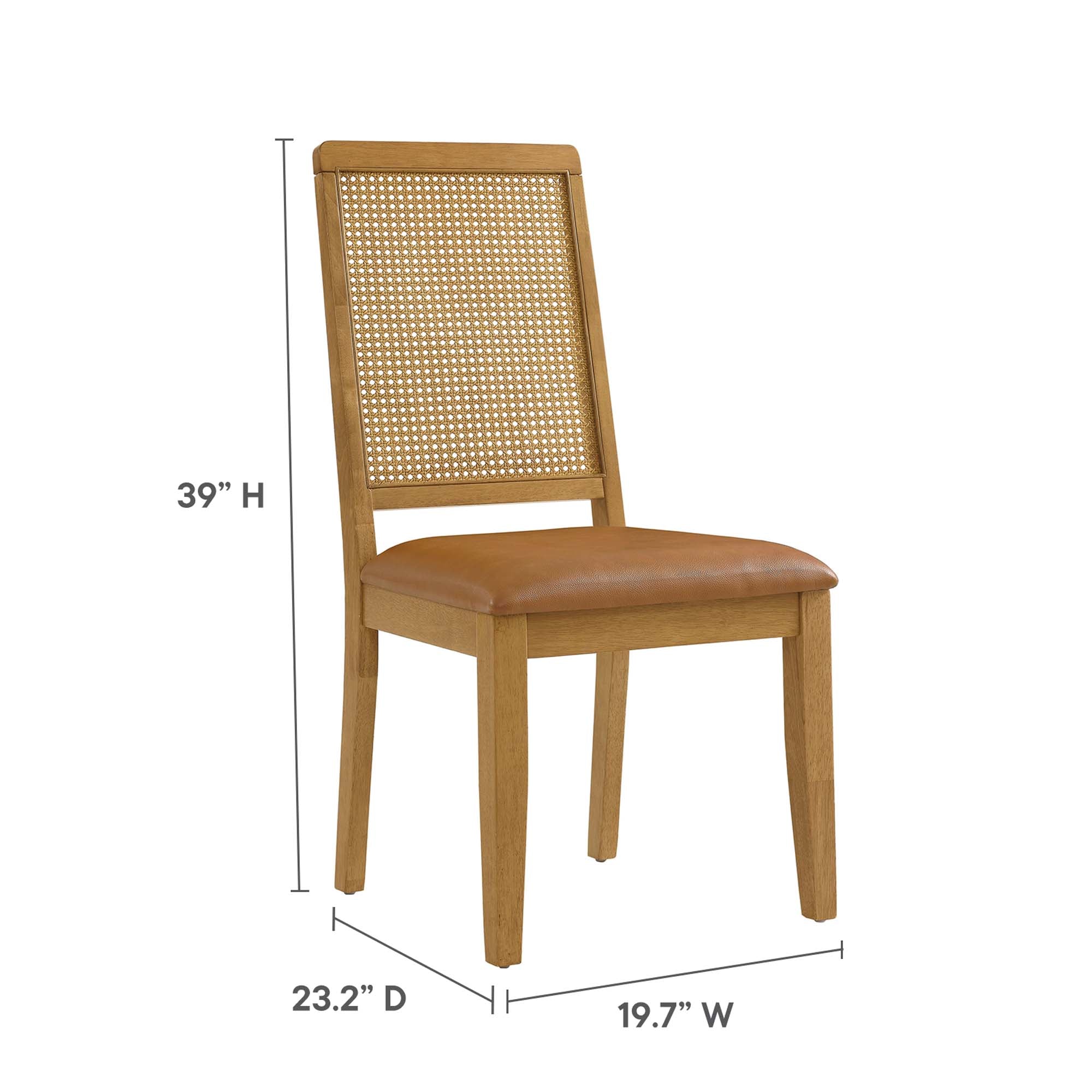 Arlo Vegan Leather Upholstered Faux Rattan and Wood Dining Side Chairs Set of 2 - Natural Natural Tan