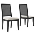 Arlo Faux Rattan and Wood Dining Side Chairs Set of 2 - Black Black Heathered Weave Ivory