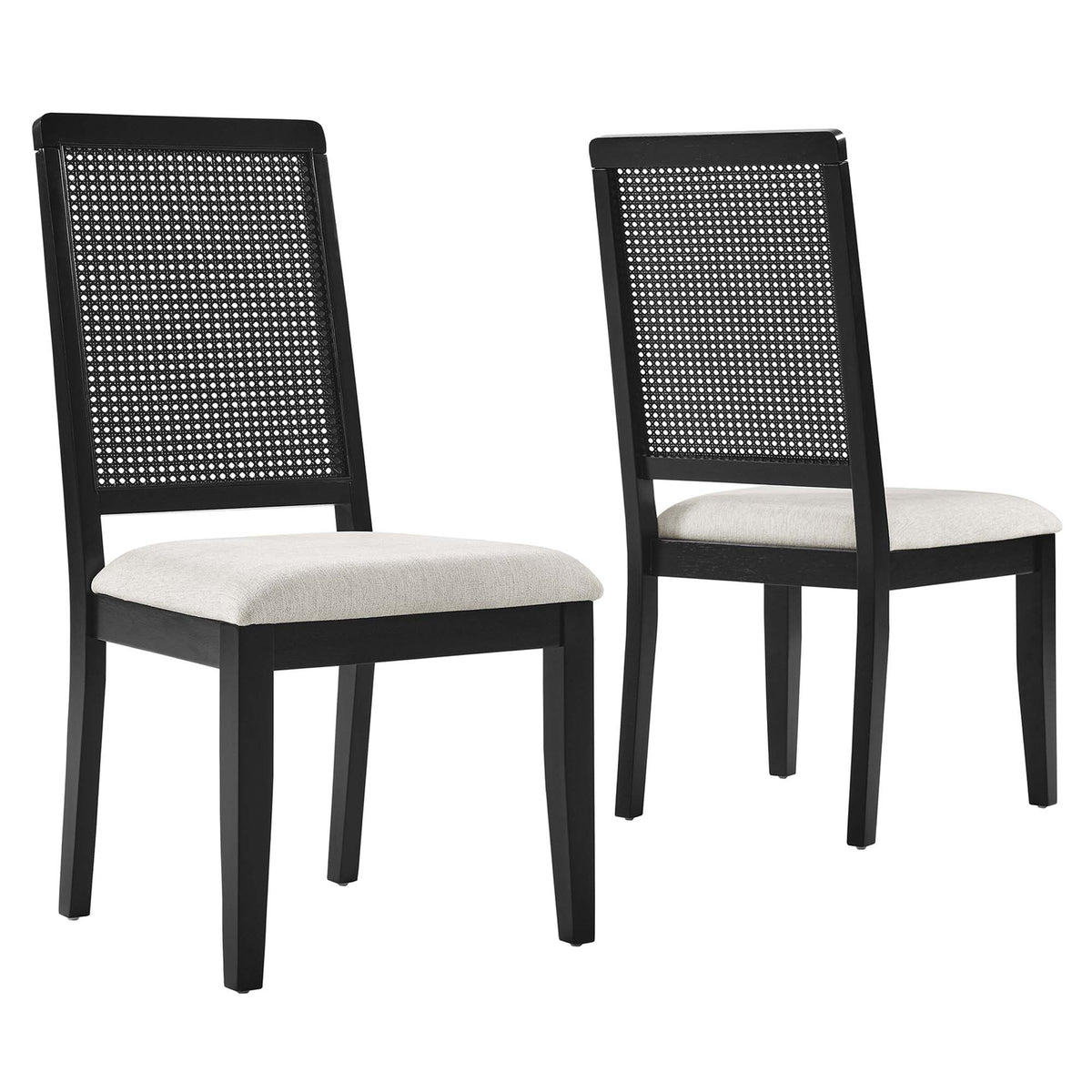 Arlo Faux Rattan and Wood Dining Side Chairs Set of 2 - Black Black Heathered Weave Ivory