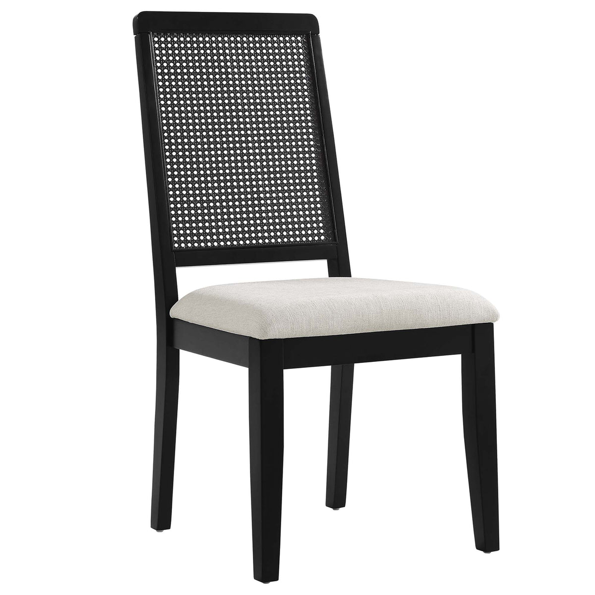 Arlo Faux Rattan and Wood Dining Side Chairs Set of 2 - Black Black Heathered Weave Ivory