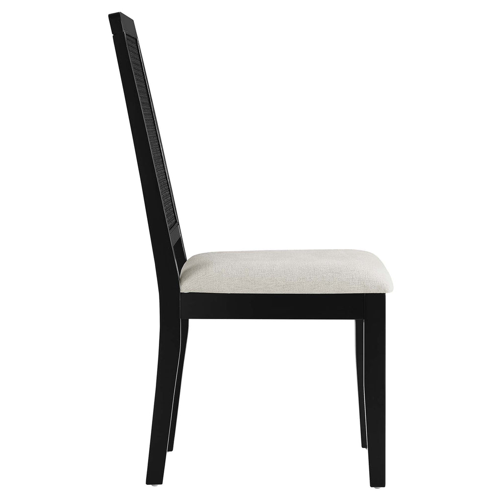 Arlo Faux Rattan and Wood Dining Side Chairs Set of 2 - Black Black Heathered Weave Ivory
