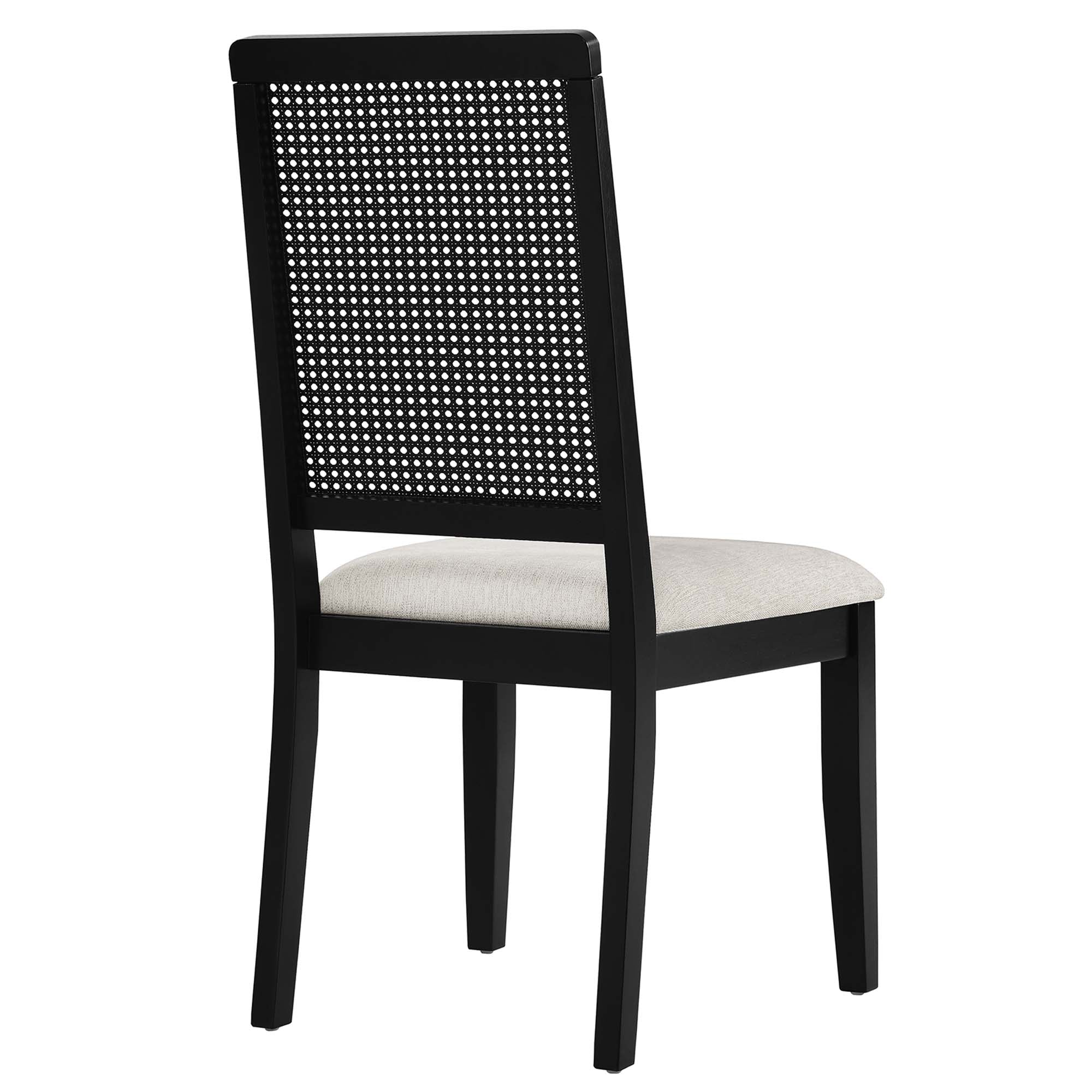 Arlo Faux Rattan and Wood Dining Side Chairs Set of 2 - Black Black Heathered Weave Ivory