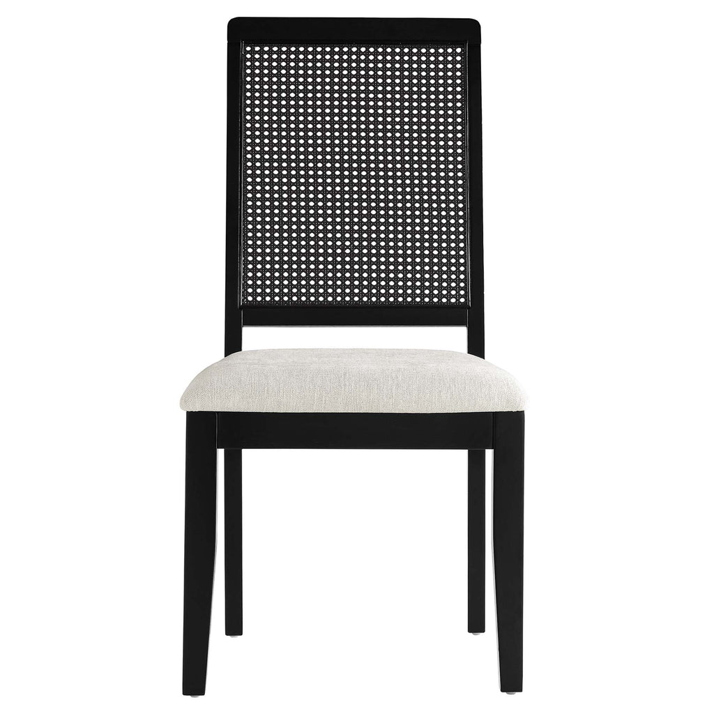 Arlo Faux Rattan and Wood Dining Side Chairs Set of 2 - Black Black Heathered Weave Ivory